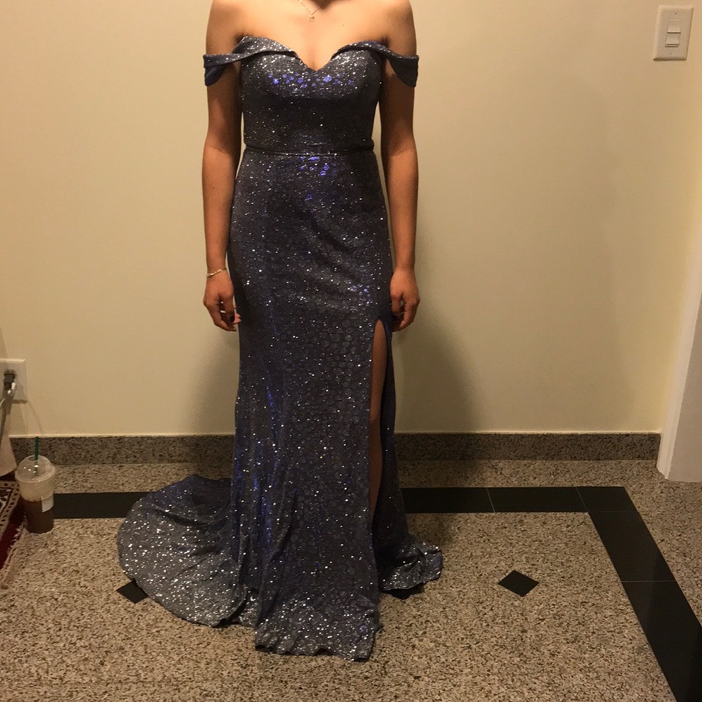 Shiny blue/gray long dress